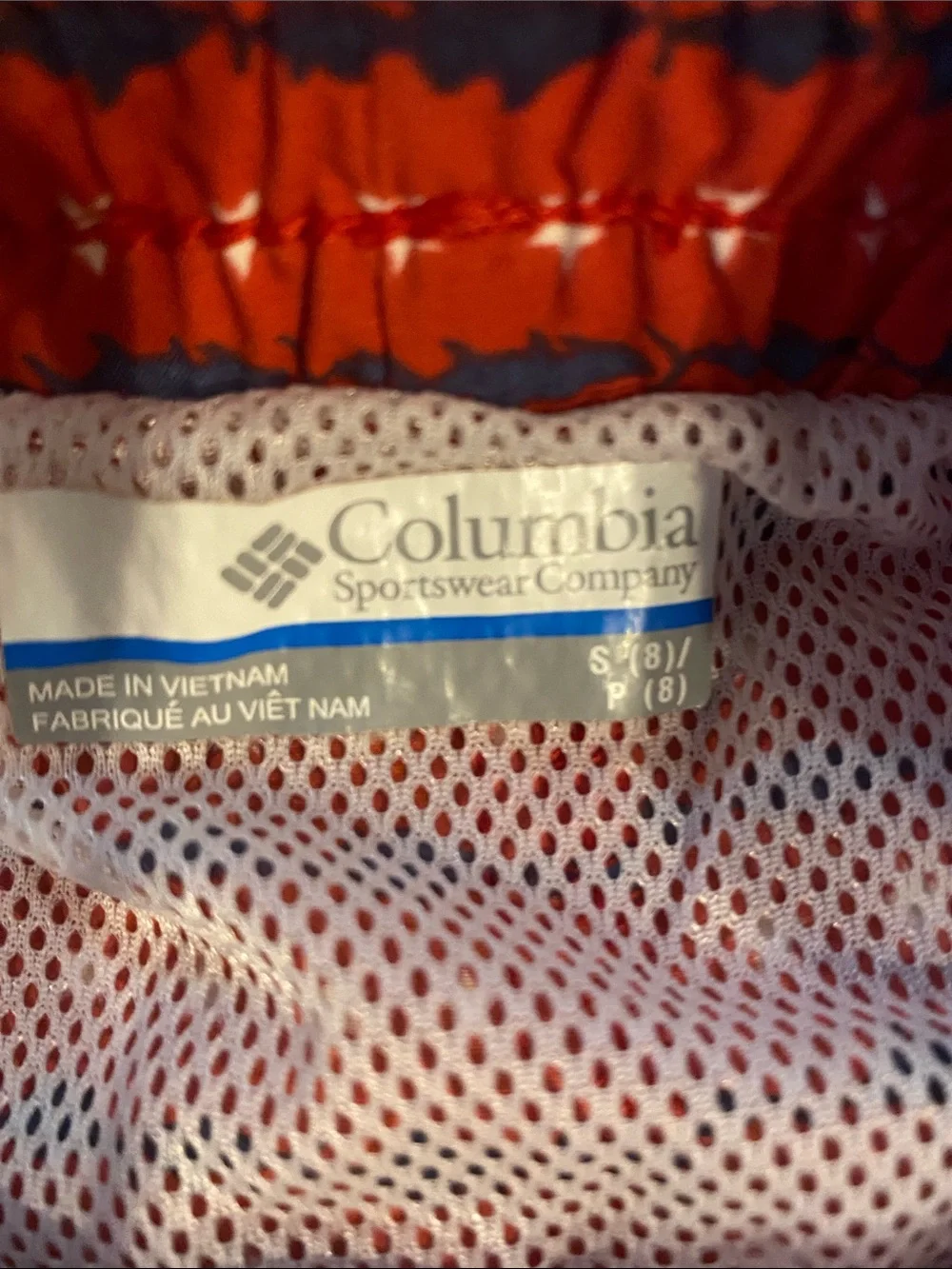 Columbia Red and Navy Star-Stripe Kids Swim Trunks